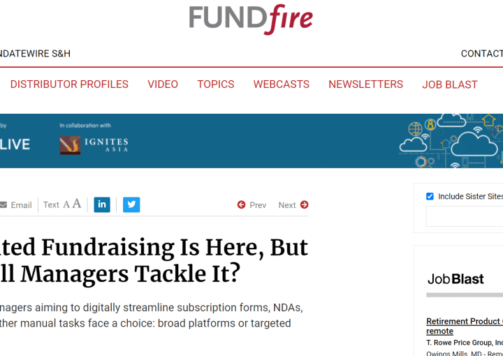 In an interview with FundFire, the Financial Times Group’s specialist publication on alternatives, Bite’s CEO and co-founder William Rudebeck, is one of the experts in the field sharing his take on digitalization within the private markets industry and what needs to be done to achieve efficiency. 