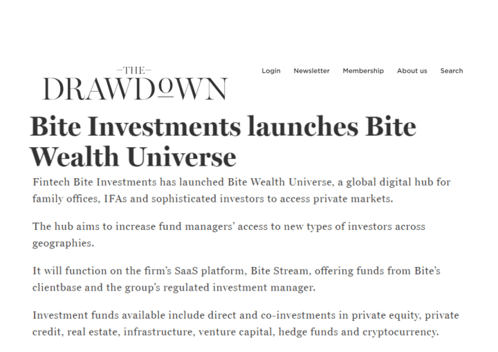 Bite Investments launches Bite Wealth Universe, a global digital hub opening access to private market funds.